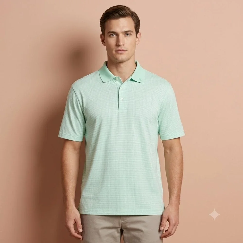 Polo‎ Golf Ralph Lauren Pima Cotton Houndstooth Polo Shirt Mens L Mint Green EUC